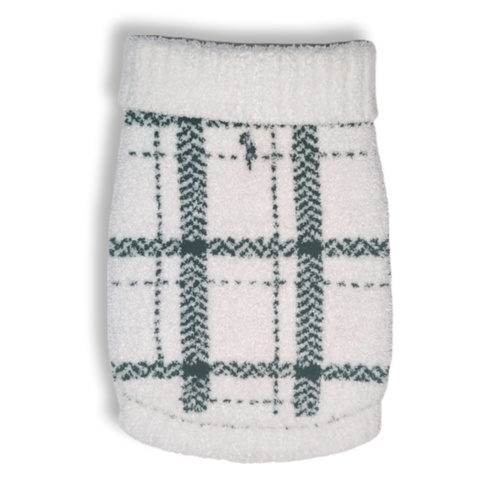 Tommy Bahama Pet Sweater Size Small Plaid Fleece Winter White Green Dog